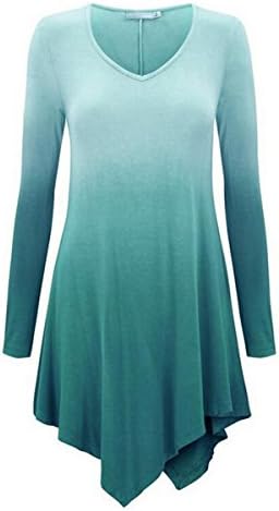 Vivord Women’s Gradient Long Sleeve Dress Tie Dye Handkerchief Hem Tunic Top