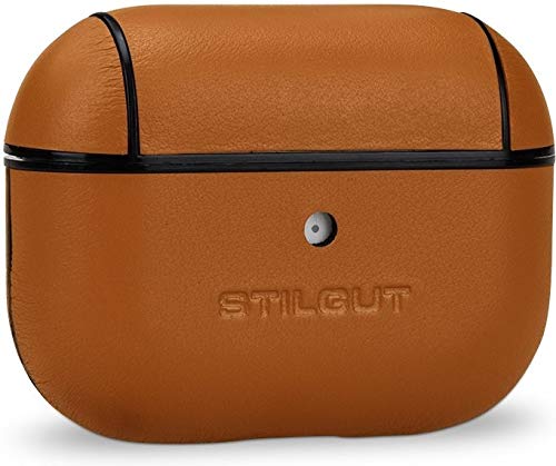 StilGut Leather Case Compatible with AirPods Pro, Front LED Visible Slim Cover, Brown Nappa