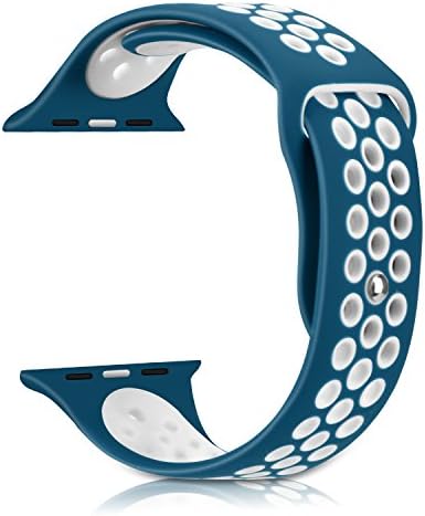 For Apple Watch Band 38mm, Soft Silicone Replacement Band for Apple Watch Series 3, Series 2, Series 1, Sport , Edition, M/L Size (blue/white, 38MM)