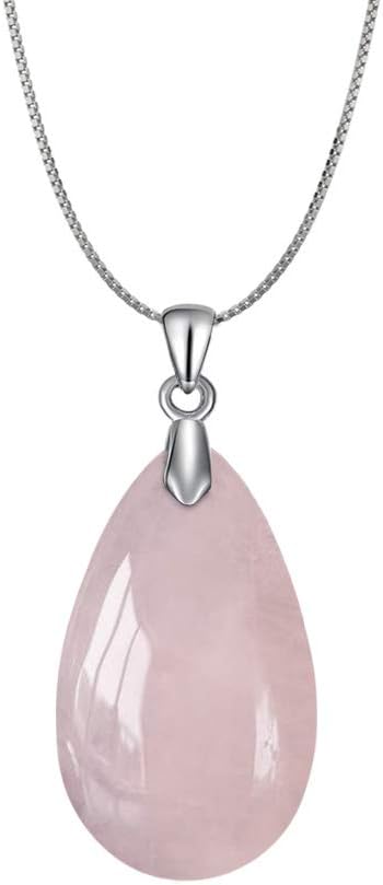 925 Natural Gemstone Drop Pendant Necklace Healing Stone Crystal Chakra Protection Rock Jewelry