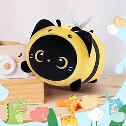 Mewaii Cute Black Cat Bee Plush Pillow, Kawaii