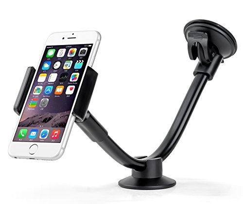 AboveTEK Long Arm Universal Car Phone Mount Holder - Windshield / Dashboard Smartphone Cradle with Two Clamps, Easily Fits iPhone 5/6/6S Plus, Samsung, iPad Tablet (3.5-8 inch) - Secure Suction Cup