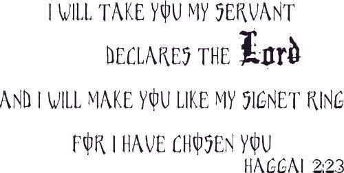 Haggai 2:23, Vinyl Wall Art, Take And Make You Servant Declares Lord Chosen Ring