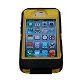 Iphone 4 4S Body Armor Defender + 1pc 3ft Data Cable (Black on Yellow)