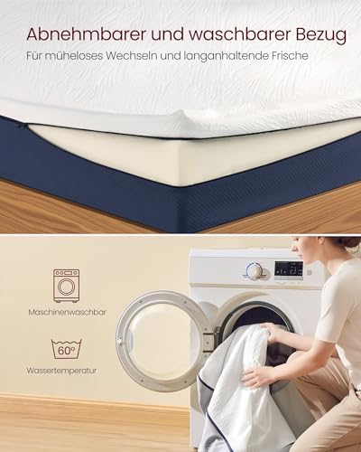 VASAGLE 140 x 200 cm Double Gel Memory Foam Mattress Medium Firm H3 7-Zone Support Breathable Removable Machine Washable Cover 20cm Thick Blue RMZ124QZ01