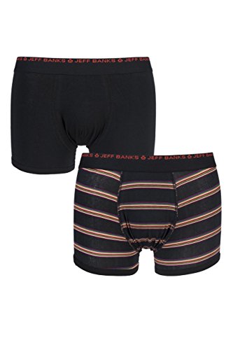 Jeff Banks Mens 2 Pack Banbury Plain and Striped Cotton Boxer Shorts