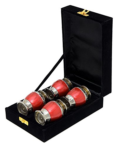 Enshrined Memorials Cremation Urn for Ashes - Apollo Series Affordable Solid Brass Metal Quality Handcrafted for Human Funeral Burial Small Mini Keepsake Set of 4, Red Polish