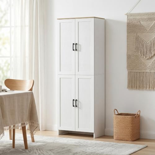 HOMCOM 67" Freestanding Kitchen Pantry, Modern Buffet Cabinet, Storage Cabinet with Adjustable Shelves, 4 Doors, White