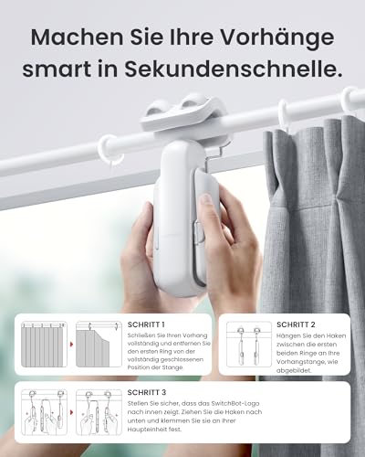 SwitchBot Smart Automatischer Vorhangöffner - Bluetooth Fernbedienung mit App/Timer, Aufgerüsteter Hochleistungsmotor, Kompatibel mit Matter/HomeKit (SwitchBot Hub 2 erforderlich) (Curtain 3, Rod)