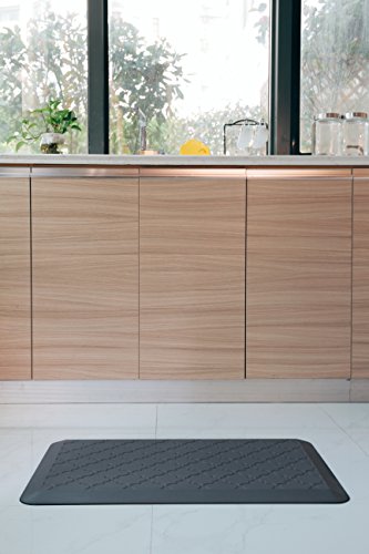 EverGrace Comfort Floor Mat Lattice Pattern PU Anti-fatigue Kitchen Rug Ergonomically Engineered Standing Mats for Kitchens or Office W20" x L30" x H3/4"(Gray)