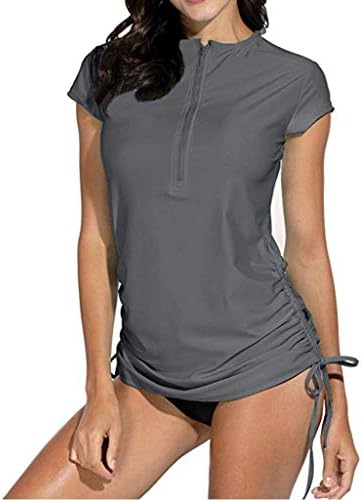 CHAELAKES Women's Rash Guard Sun Protection UV Surf Tops Ladies Summer Short Sleeve Zipper Swim Shirt Beach Wear