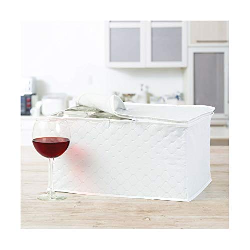 Stemware Storage Chest Holds 12 Crystal Wine Glasses Case Container Kitchen with Dividers For Protecting Wine Glasses (White)