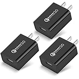 [3-Pack] Quick Charge 3.0, FONKEN 18W USB Wall Charger Adapter Smart IC for Compatible with Samsung Galaxy S7 S6, Note 5/4, LG G5 V10, Nexus 6,HTC 10, Qualcomm Certified Comply with UL 60950-1 (Black)