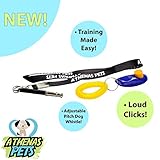 Athenas Pets Adjustable High Frequency Ultrasonic Dog Whistle for Dog Barking Control with Lanyard – Includes Additional Loud Dog Clicker for Training