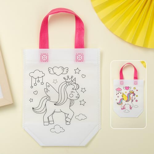 AM ANNA 30 Pieces Cute Coloring Goodie Bags, DIY Graffiti Coloring Bags Color Your Own Art Goodie Bags for Class Exchange Gifts&Carnival Animal Party Favor Supplies,Birthday Reusable Party Favor Bags