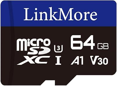 LinkMore 64GB Micro SDXC A1 U3 V30 Class 10 Read 95MB/s Write 35MB/s SD Adapter
