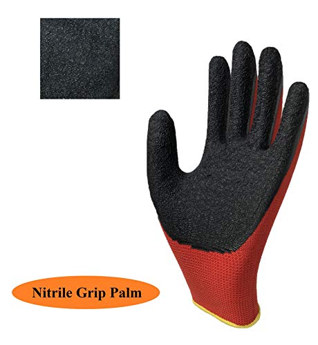 Nitrile Latex Rubber Palm Coated Safety Work Gloves for Men and Women, Nylon Knit, Textured Grip (10 Pair Pack) (Small, Red) - Thumbnail 3