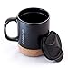 CorkMug: Matte Black Ceramic Mug (12 Ounce) with Built-in Cork Coaster and Splash-free Lid and Handle for Cup of Coffee and Tea, Personalize with Chalk