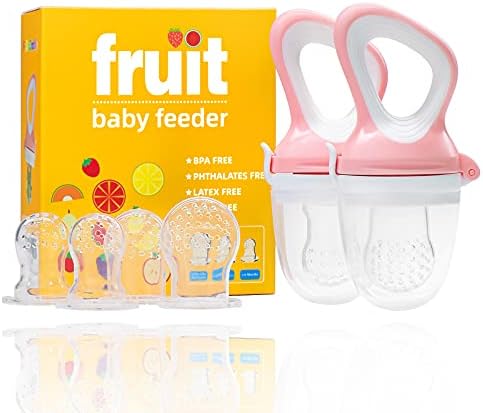 Baby Food Feeder Fresh 2-Pack – Fruit Feeder Pacifier With 6 Silicone Nipple Sizes (Blue/Green)
