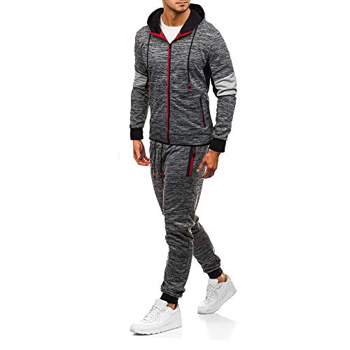 Men's Fashion Hoodies Sweatshirts,Men's Autumn Winter Patchwork Sweatshirt Top Pants Sets Sports Suit Tracksuit,Dark Gray,XXL