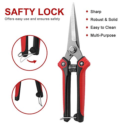 WYF 8.1″Gardening Hand Pruner Pruning Shear with Straight Stainless Steel Blades,Ultra Sharp Multi-Purpose Scissors for Garden Harvesting Fruits & Vegetables,Trimming Flowers and Plants (Red) - Thumbnail 4