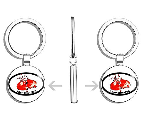 PRS Vinyl Oval Trap Shooter - Gun Rifle Shooting Range Clay Pigeon Double Sided Stainless Steel Keychain Key Ring Chain Holder Car/Key Finder