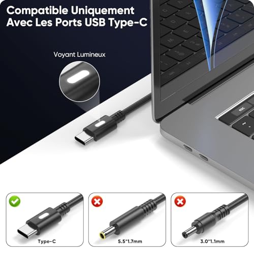 65W USB C Charger Power Supply for Dell Latitude 5320 5420 5430 5440 5450 5520 5530 5540 5550 7420 7430 7440 7330 7340 e5430 e5430 Inspiron 14 16 7430 620 Chromebook 3100 XPS 13 Type C Adapter