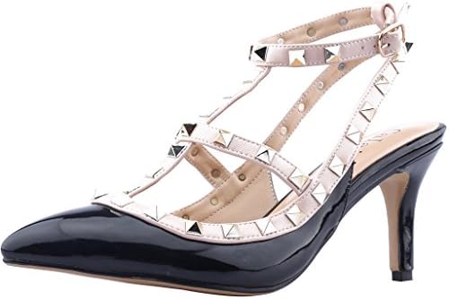 Calaier Womens Cakite Pointed-Toe 8.5CM Stiletto Buckle Sandals Shoes, Black, 7 B(M) US