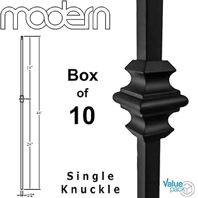 Railing Spindles (10-Pack) Hollow Single Knuckle Stair Balusters - Satin Black Iron Balusters 1/2" x 44" Tall - Stair Parts Metal Balusters