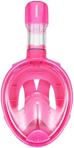 Octobermoon Original 180°Full view Panoramic Snorkel Mask-Full Face snorkeling Design.with anti-fog anti-leak Technology,See More water world Larger Viewing Area (XS Pink)