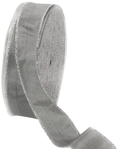 Ampelco Ribbon Company Silver Wired 27-Yard Taffeta Ribbon, 1-Inch, Silver Grey