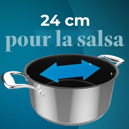 Casserole Polka Classy 24 Pot Steel. Diamètre 24 cm, Capacité 4 L, Acier Inoxydable 18/10, Revêtement Antiadhésif, Poignées Rivées, Couvercle En Verre,Convient à Tous Les Types De Cuisinières