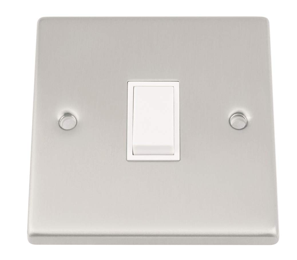Intermediate Switch 1 Gang - Satin Matt Chrome - Square - White Insert Plastic Switch - 10 Amp Single 1 Gang