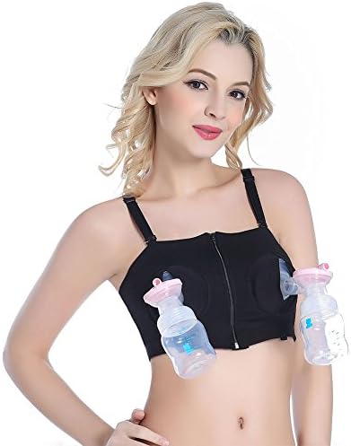 Jravis Hands Free Nursing Bra Adjustable Breast Pump Holding Bra for Breastfeeding,NB01,black&amp;pink,M