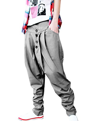 Men Belt Loop Button Up Slant Pockets Sides Baggy Pants