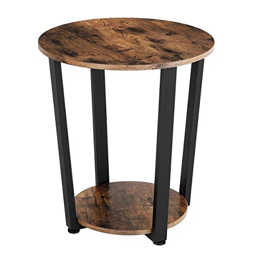 KingSo End Table Round 2Tier Industrial Side Table with Storage Shelf