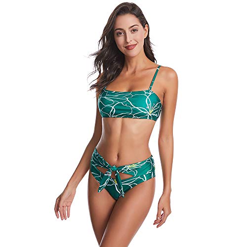 Alicata Womens High Waisted Bikini Printed Sexy high Elasticity Slim fit Set (Medium, Green)