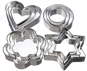Conoce la Vida 12PCS Stainless Steel Cookie Cutter, Metal Cake Vegetable Fruit Biscuit Cutters Molds, Four Shape Including Star, Flower, Heart and Round