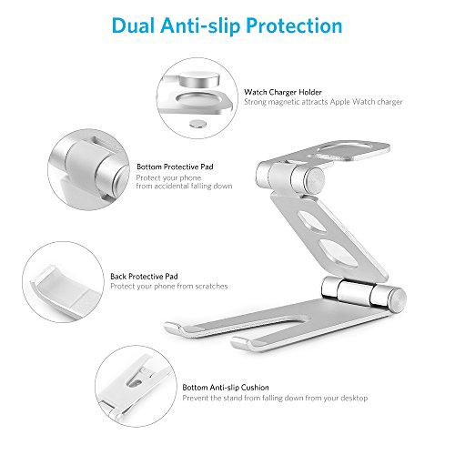 2 in 1 Cell Phone Stand Apple Watch Charging Stands Foldable Aluminium Desktop Tablet Stand Holder Dock for Android Smartphone iWatch iPhone 6 6s 7 8 7 Plus S8 iX ipad (Silver) - Thumbnail 2