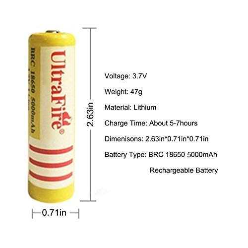 Hqdz 4PCS Li-ion Rechargeable 18650 Batteries 5000AMH 3.7V Button Top for Led Flashlight, Toys, Household Appliance (4PCS Batteries)