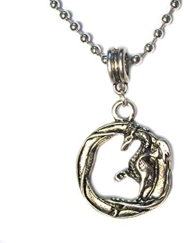 Dragon Medallion Coin Circle Silver Plated Charm 18" Ball-Chain Necklace