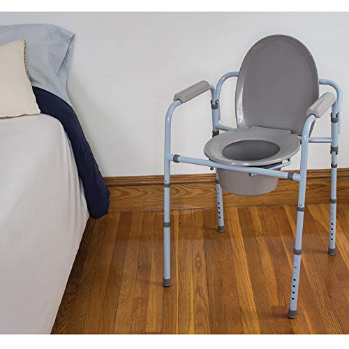 Carex 3-in-1 Folding Bedside Commode and Raised Toilet Seat, Portable Toilet for Camping, Supports Up to 300lbs, Bedside Commodes for Seniors, Adult Potty Chair with Bucket, Lid, and Splash Guard