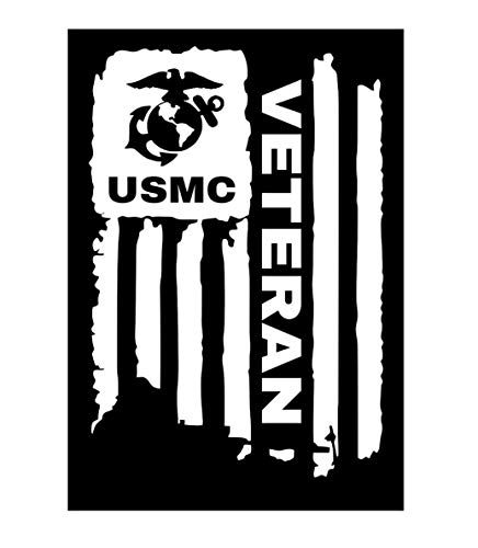 Global Group USMC Veteran Sticker - United States Marine Corps Flag Decal - Distressed American Flag Vinyl Decal - Waterproof Emblem for Car Boat Trailer Window - White - with eBook