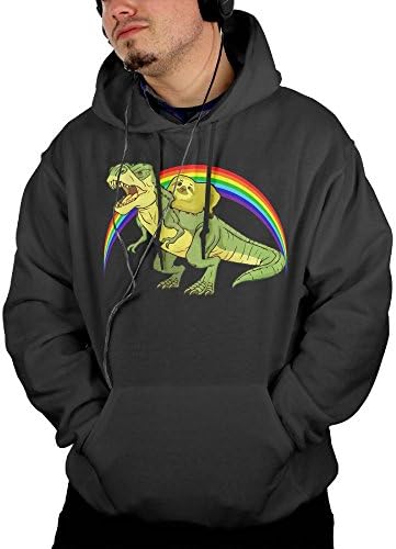 KcpOv Men's Black Pullover Funny Sloth Riding Dinosaur Hooded Sweatshirts Fit Hoodie Cozy Sport Outwear Pocket Cotton