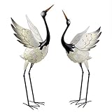 Bits and Pieces -Red Crowned Cranes Metal Garden Sculpture - Set of Two Metal Cranes for Home and Garden Décor - Metal Garden Art, Outdoor Lawn and Patio Decor, Backyard Sculpture, and Decoration.