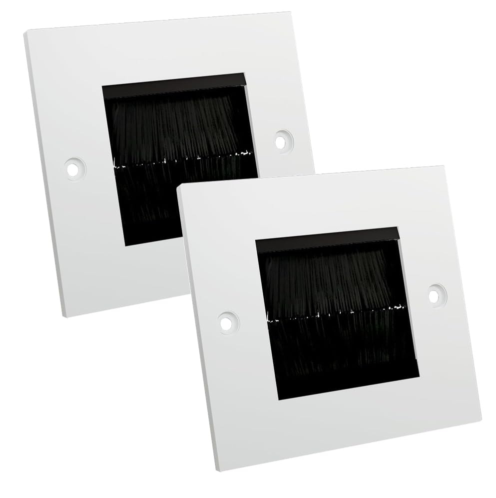 rhinocables Single Gang Brush Faceplate | White Cable Entry Wall Plate for HDMI, TV & Multimedia Setups | Conceals Wires Behind Wall-Mounted Screens for a Clean Finish (Black Brush, 2 Pack)