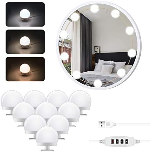 LED Self-importance Mirror Lights Equipment, Hollywood Type Make-up Mirror Lights Equipment with 10 Dimmable Mild Bulbs, Adjustable 3 Colours Mode Lighting Fixture Strip for Self-importance Desk Dressing Room Toilet