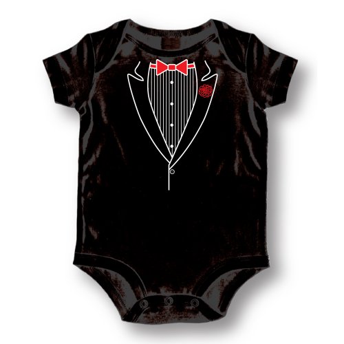 Attitude Rompers Tuxedo Baby Romper Onesie; 12-18 Months-Black