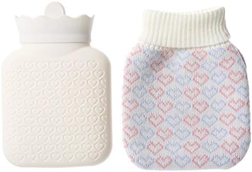 Silicone Hot Water Bag Bottle for Menstrual Pain Relief Hot Cold Therapy with Knit Cover-Gift for Birthday, Kids,Christmas, Valentine's Day, Gift Exchange Party (White)