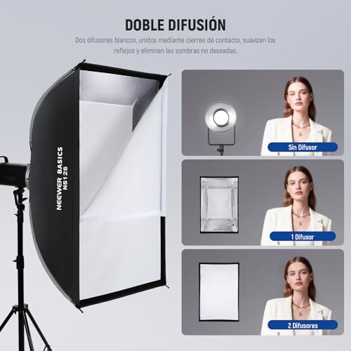 NEEWER BASICS Rectangular Softbox Kit, 24"x35" Quick Release Bowens Mount Strip Soft Box Light Diffuser Compatible with Godox Compatible with Aputure Studio Photography Video Recording Lighting, NS12S